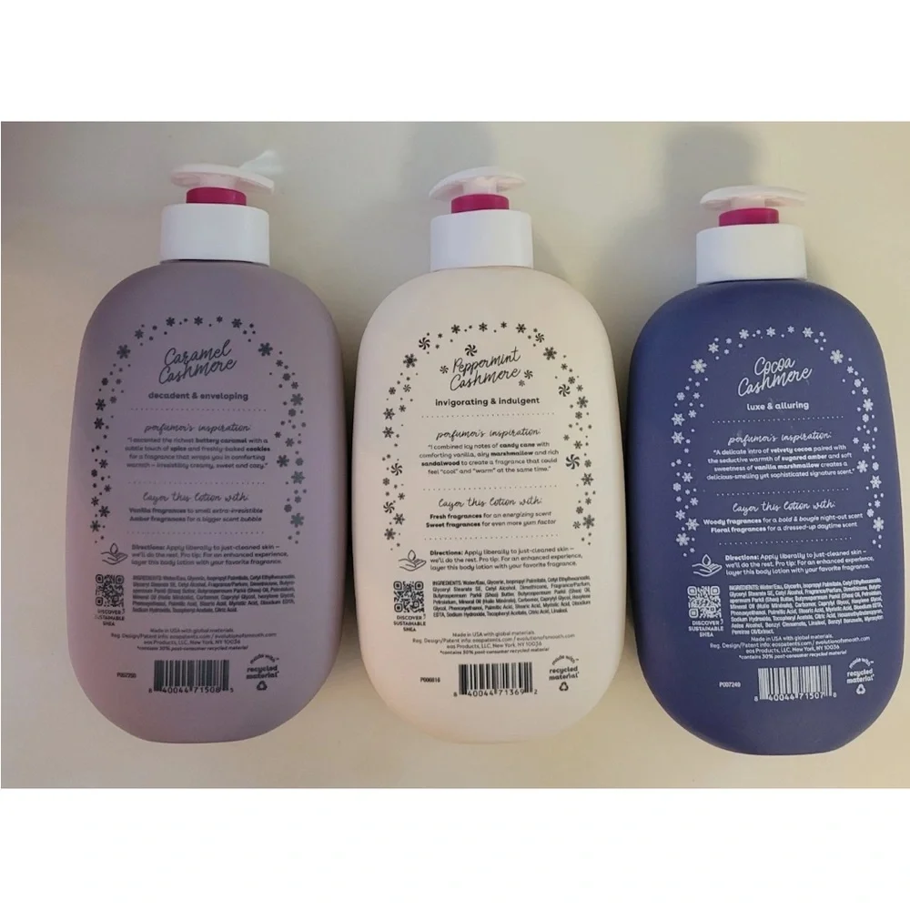 EOS Limited Holiday Body Lotion Peppermint Caramel Cocoa Cashmere Set Of 3 HTF